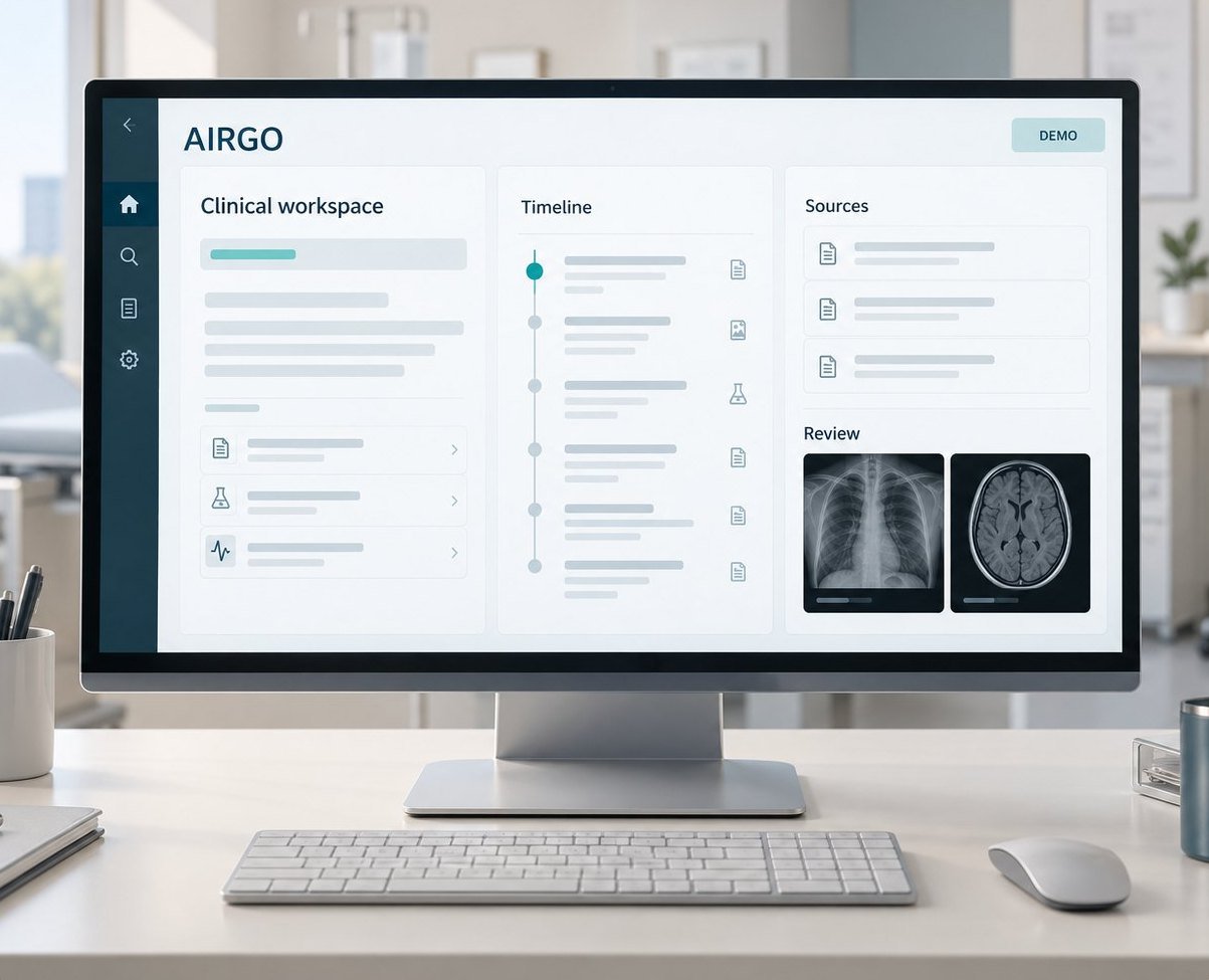 AIRGO clinical workspace shown on a desktop monitor in a clinic office